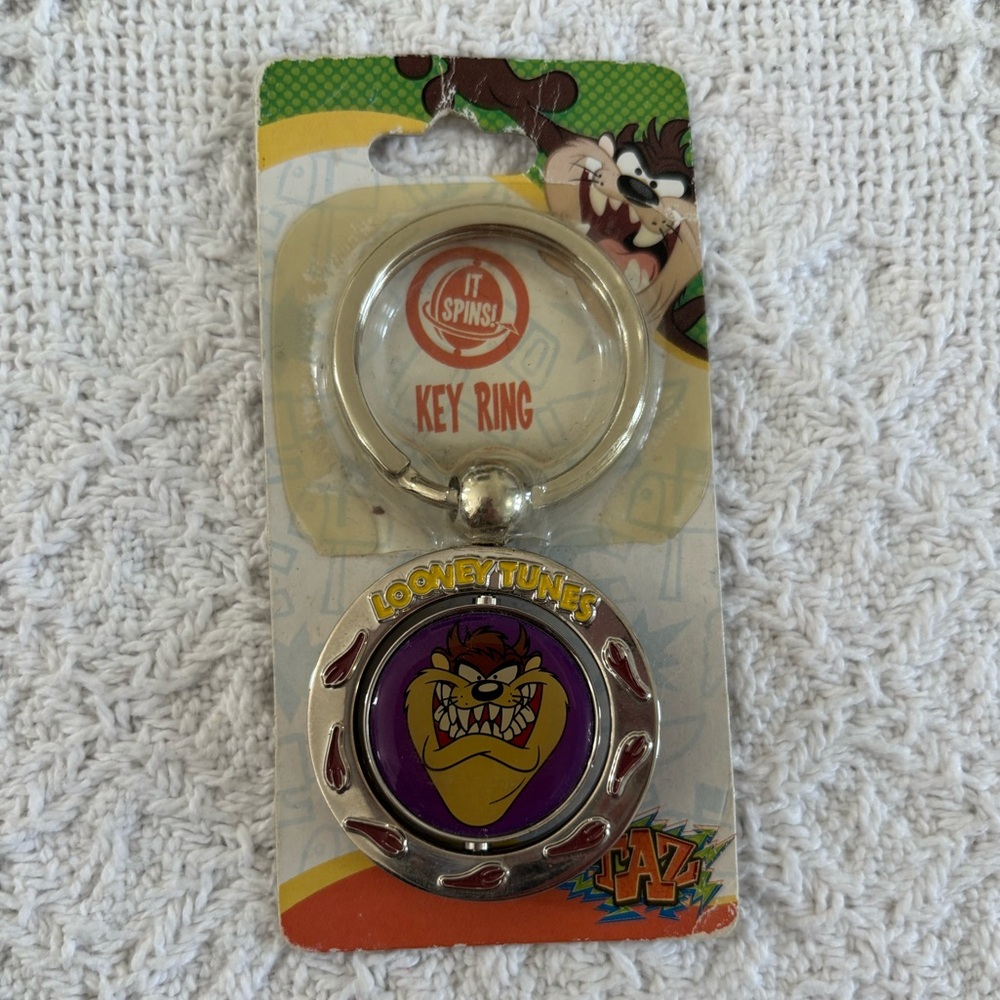 Vintage 90s Tasmanian Devil TAZ Spinning Keychain NEW Looney Tunes Warner Bros